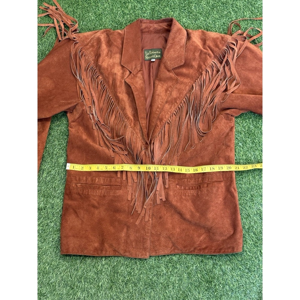 Vintage Suede Leather Jacket Womens Brown Medium Fringe Western Cowgirl - Picture 15 of 16